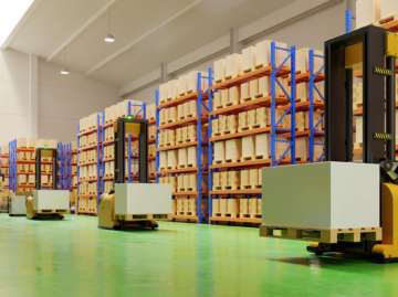 AGV Forklift Trucks-Transport More with Safety in warehouse,3D rendering